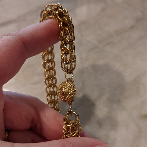 Vintage Gold Tone Necklace 2-in-2 Weave Chain with Round Links - Picture 7 of 9